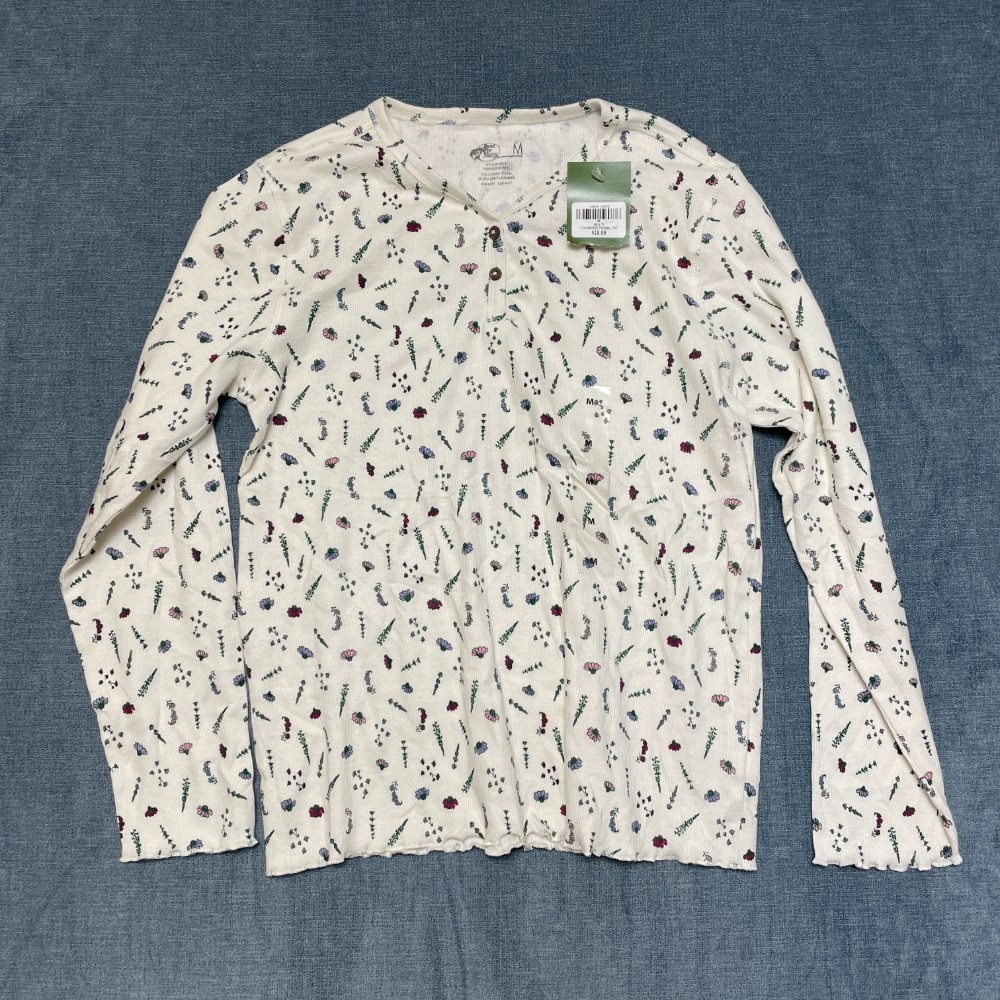 Bass Pro Shops Thermal Henley Top Womens Medium Multi Floral Print Long Sleeve